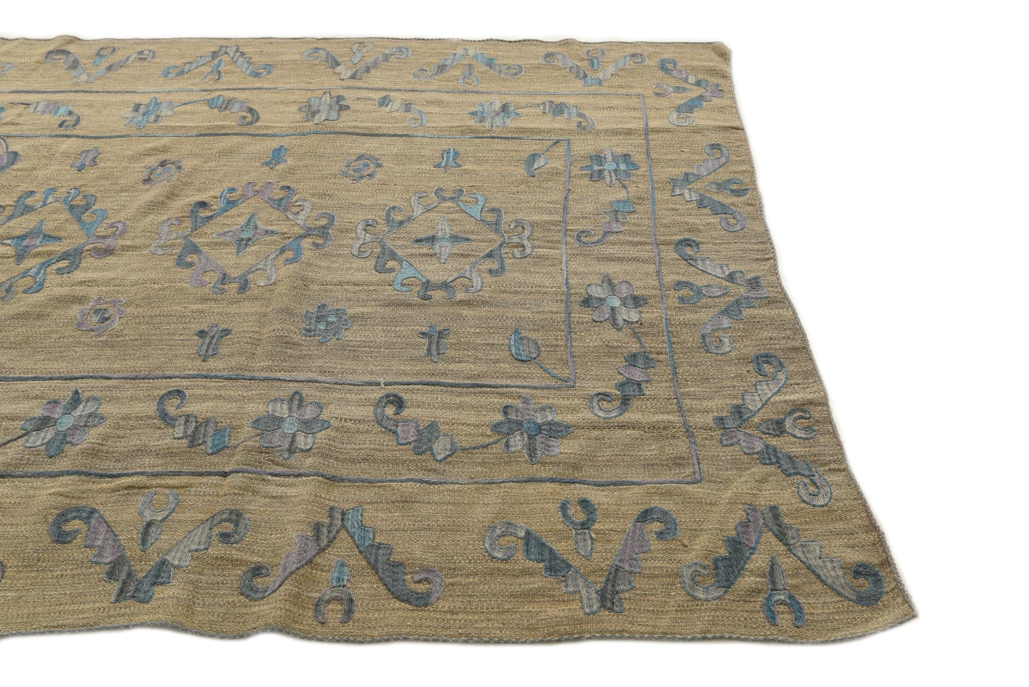 5' 10 x 7' 4 Hand Woven Kilim Suzani Wool Rug