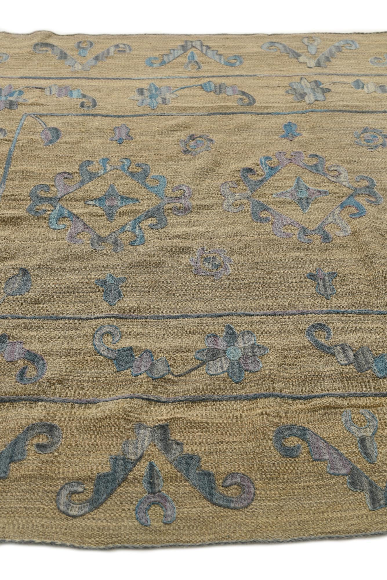 5' 10 x 7' 4 Hand Woven Kilim Suzani Wool Rug