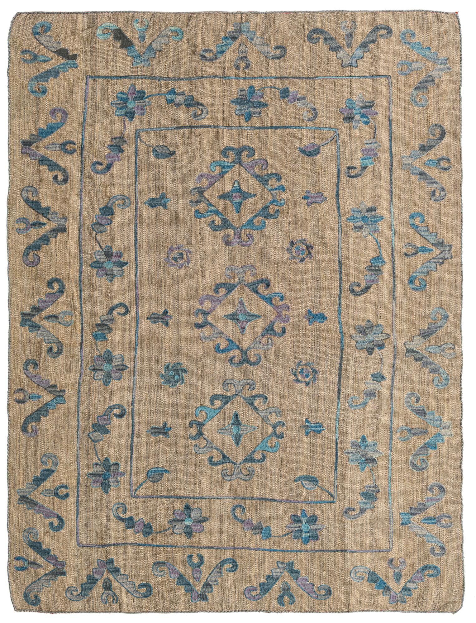 5' 10 x 7' 4 Hand Woven Kilim Suzani Wool Rug