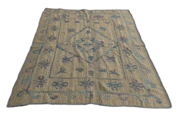 4' 9 x 6' 4 Hand Woven Kilim Suzani Wool Rug