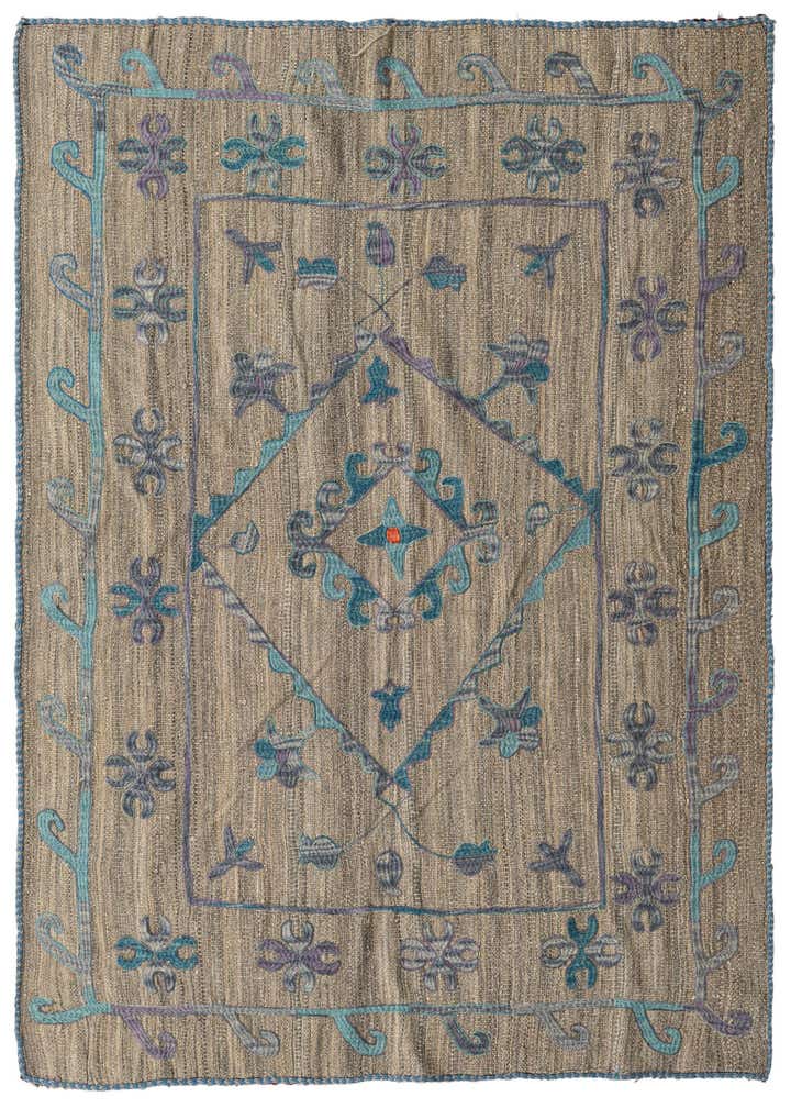 4' 9 x 6' 4 Hand Woven Kilim Suzani Wool Rug