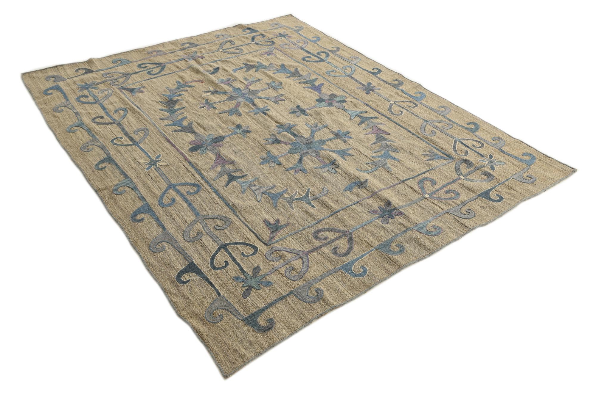 5' 10 x 7' 1 Hand Woven Kilim Suzani Wool Rug