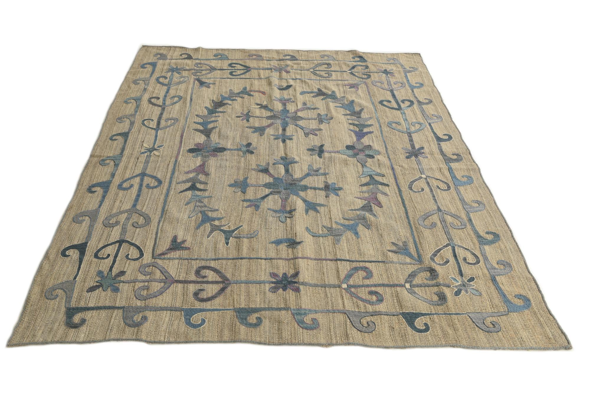 5' 10 x 7' 1 Hand Woven Kilim Suzani Wool Rug