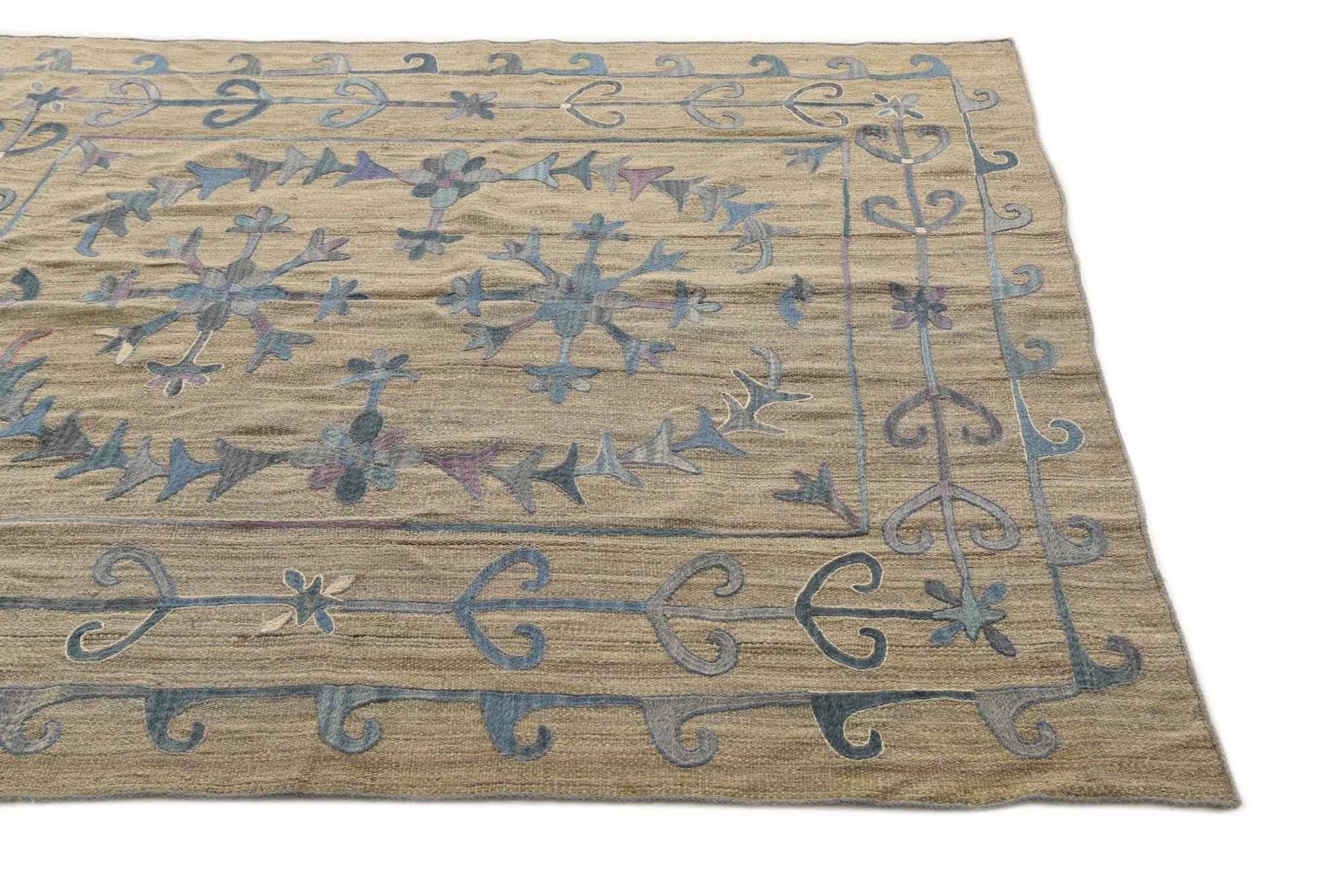 5' 10 x 7' 1 Hand Woven Kilim Suzani Wool Rug