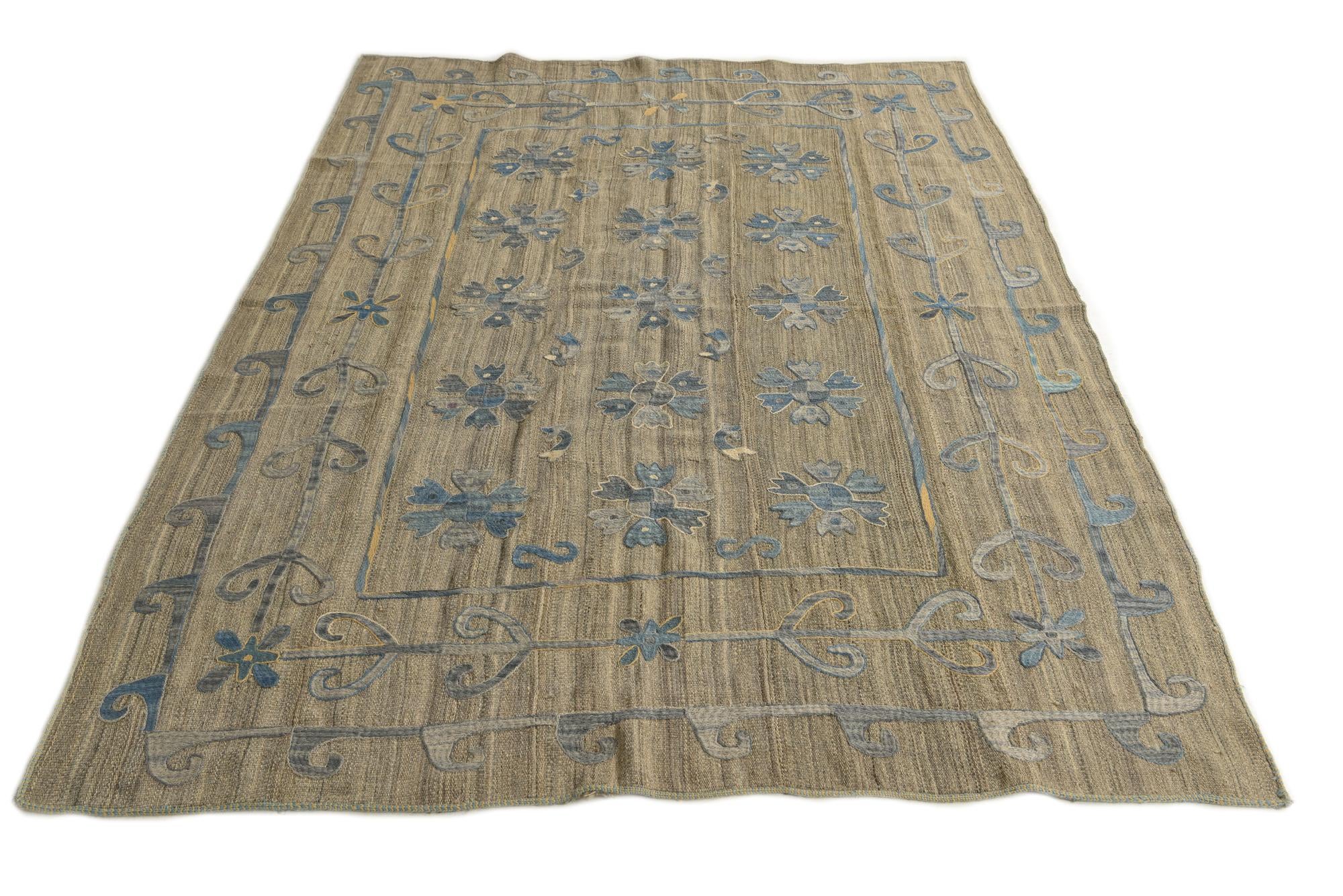 5' 9 x 7' 10 Hand Woven Kilim Suzani Wool Rug