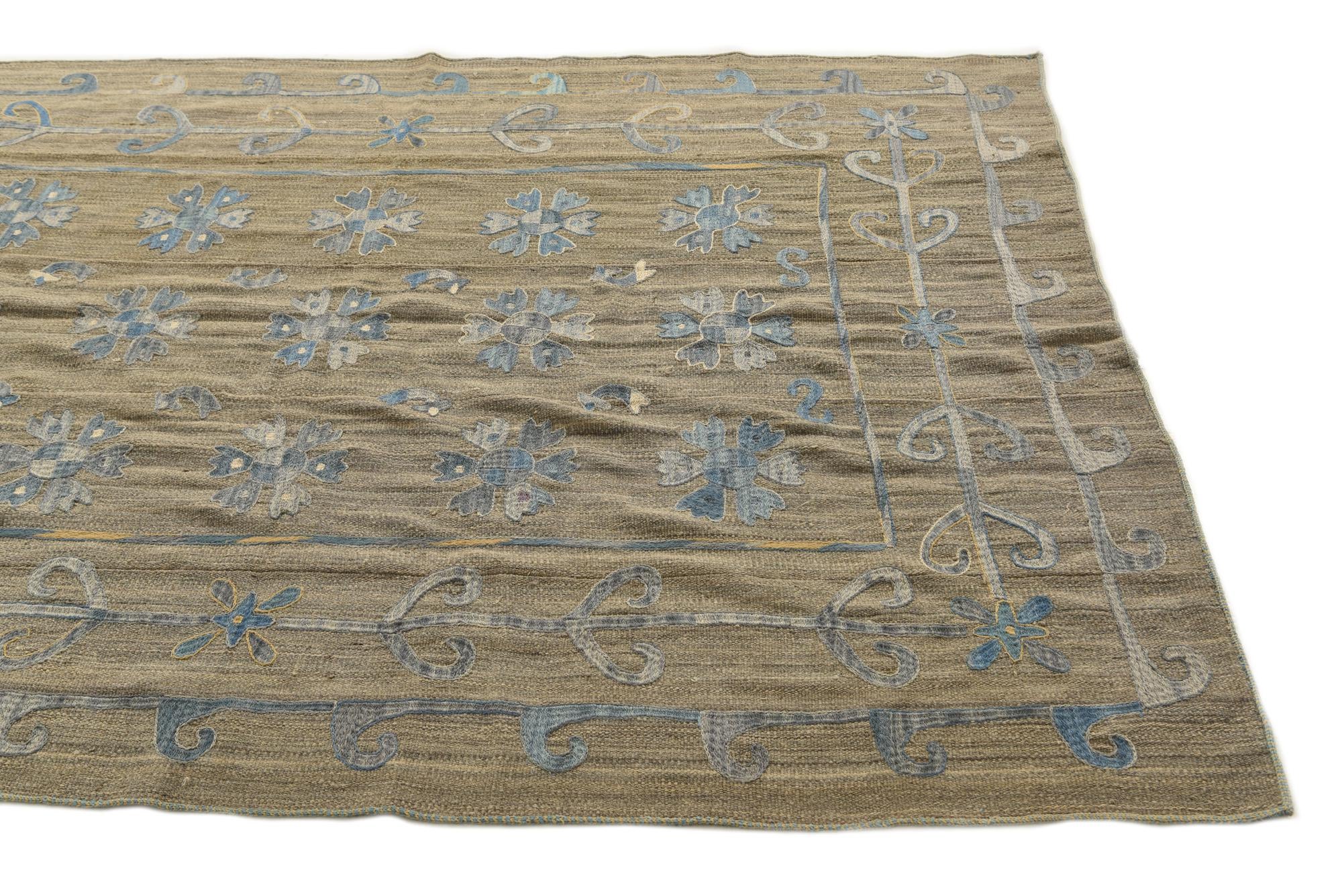 5' 9 x 7' 10 Hand Woven Kilim Suzani Wool Rug