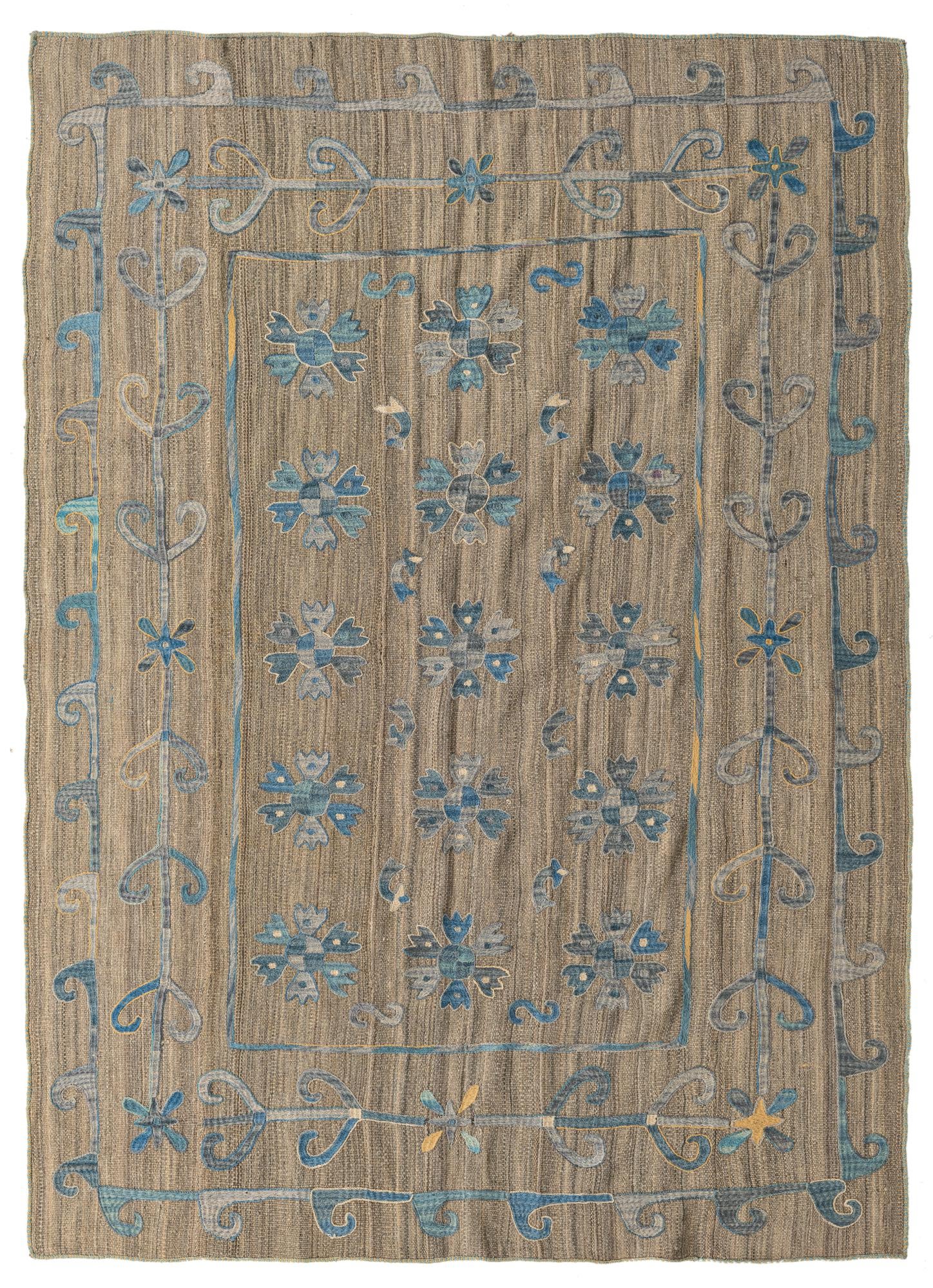 5' 9 x 7' 10 Hand Woven Kilim Suzani Wool Rug