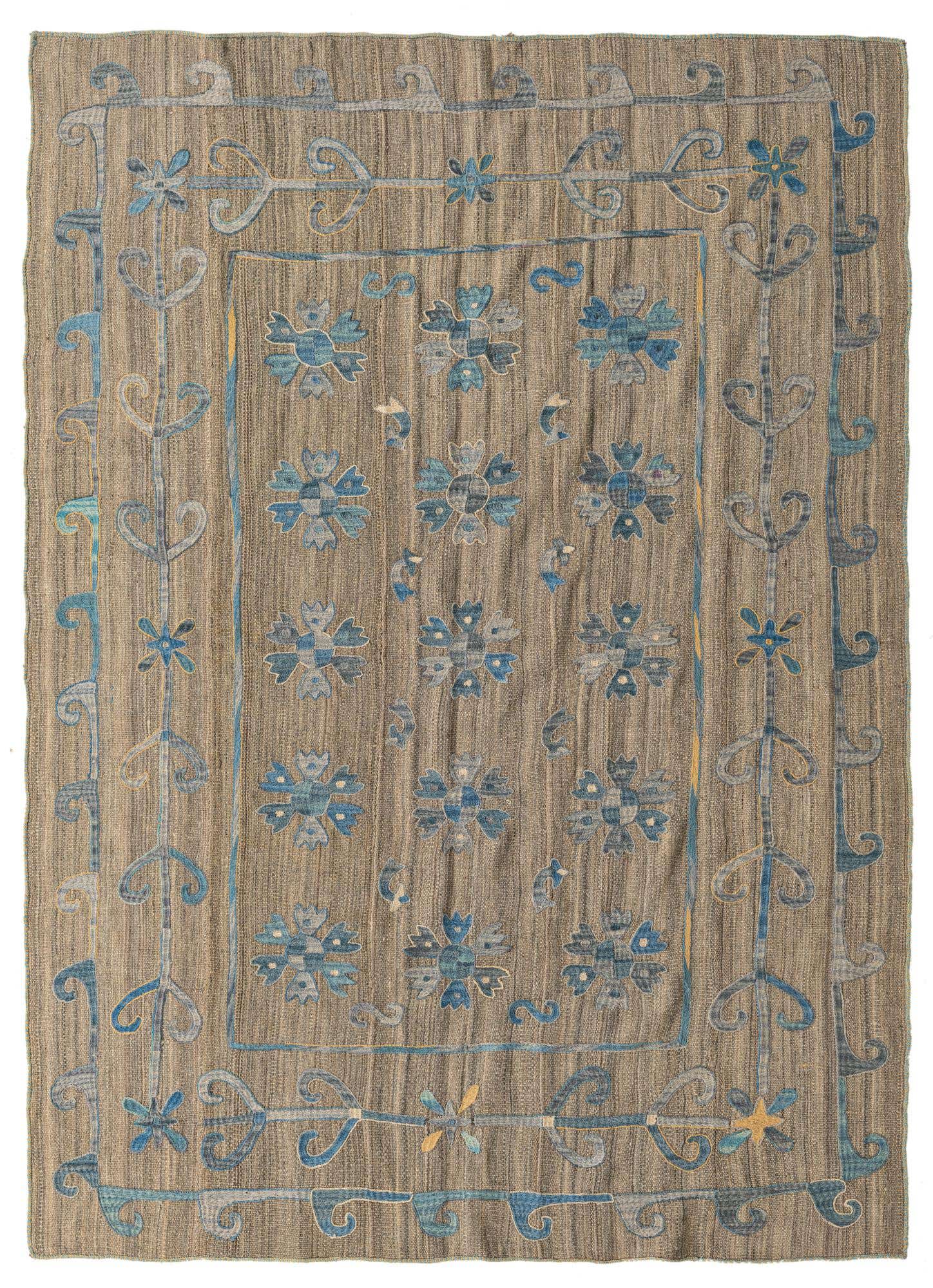 5' 9 x 7' 10 Hand Woven Kilim Suzani Wool Rug