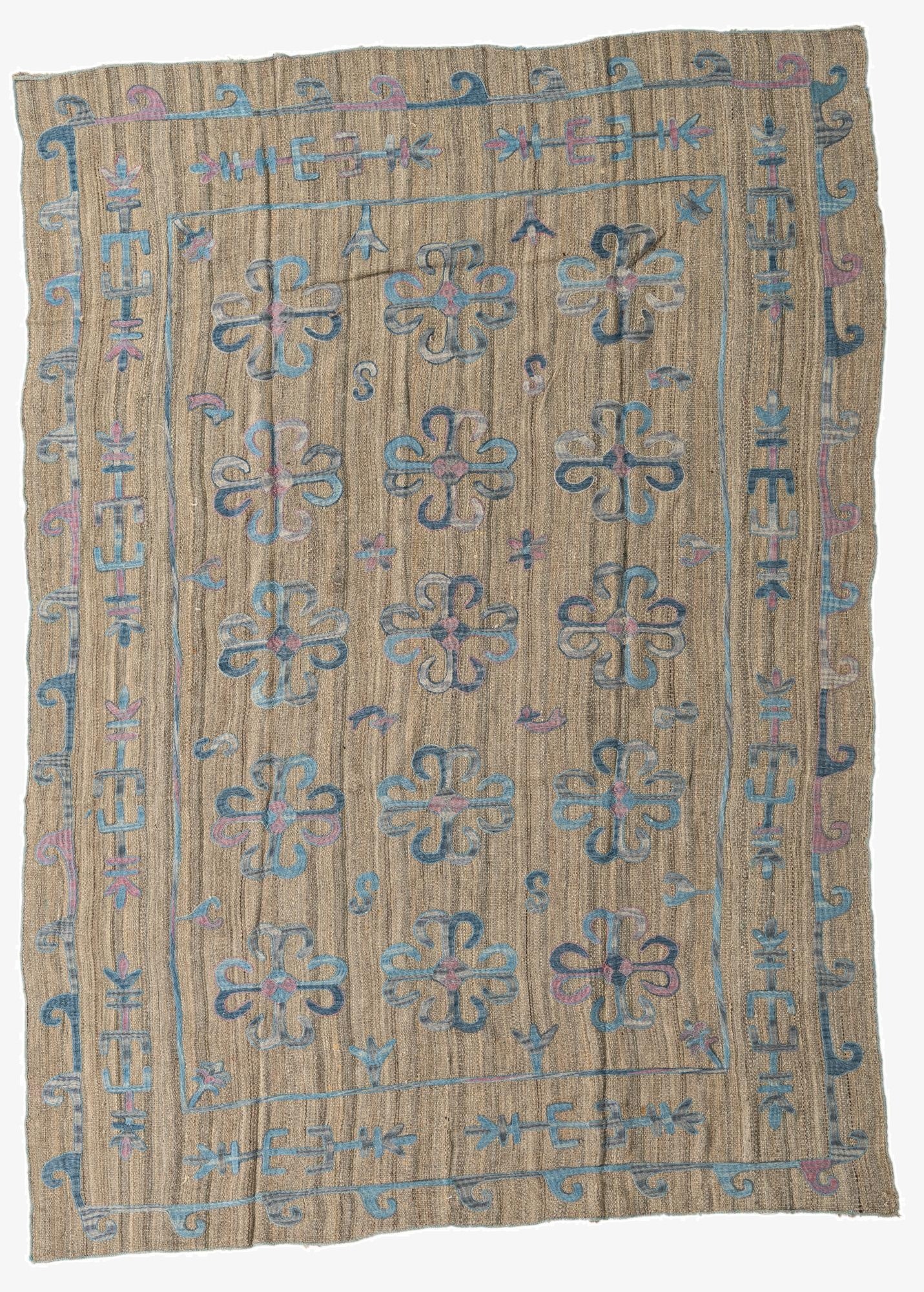 6' 8 x 9' 5  Hand Woven Kilim Suzani Wool Rug