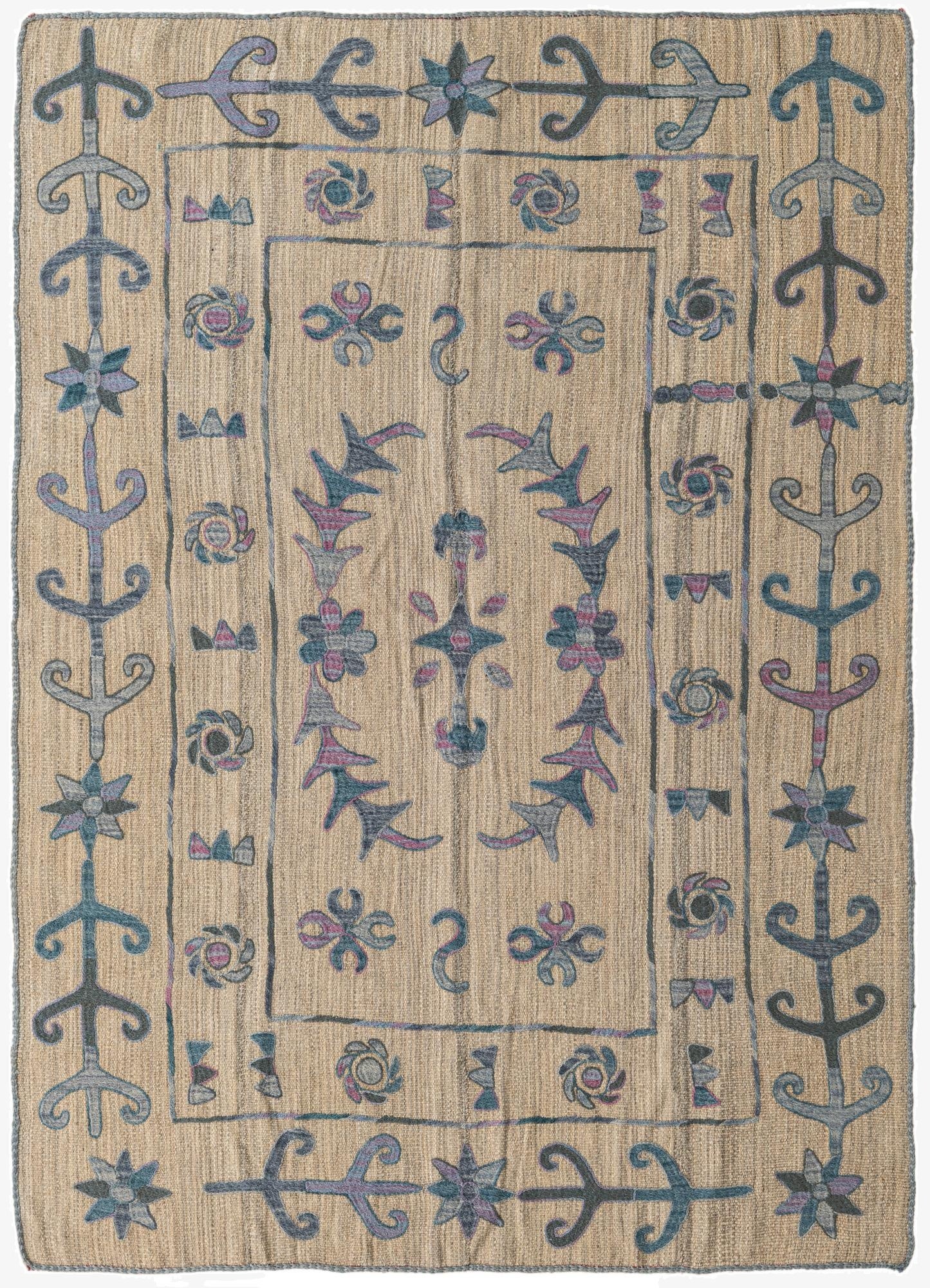 5' x 6' 8  Hand Woven Kilim Suzani Wool Rug