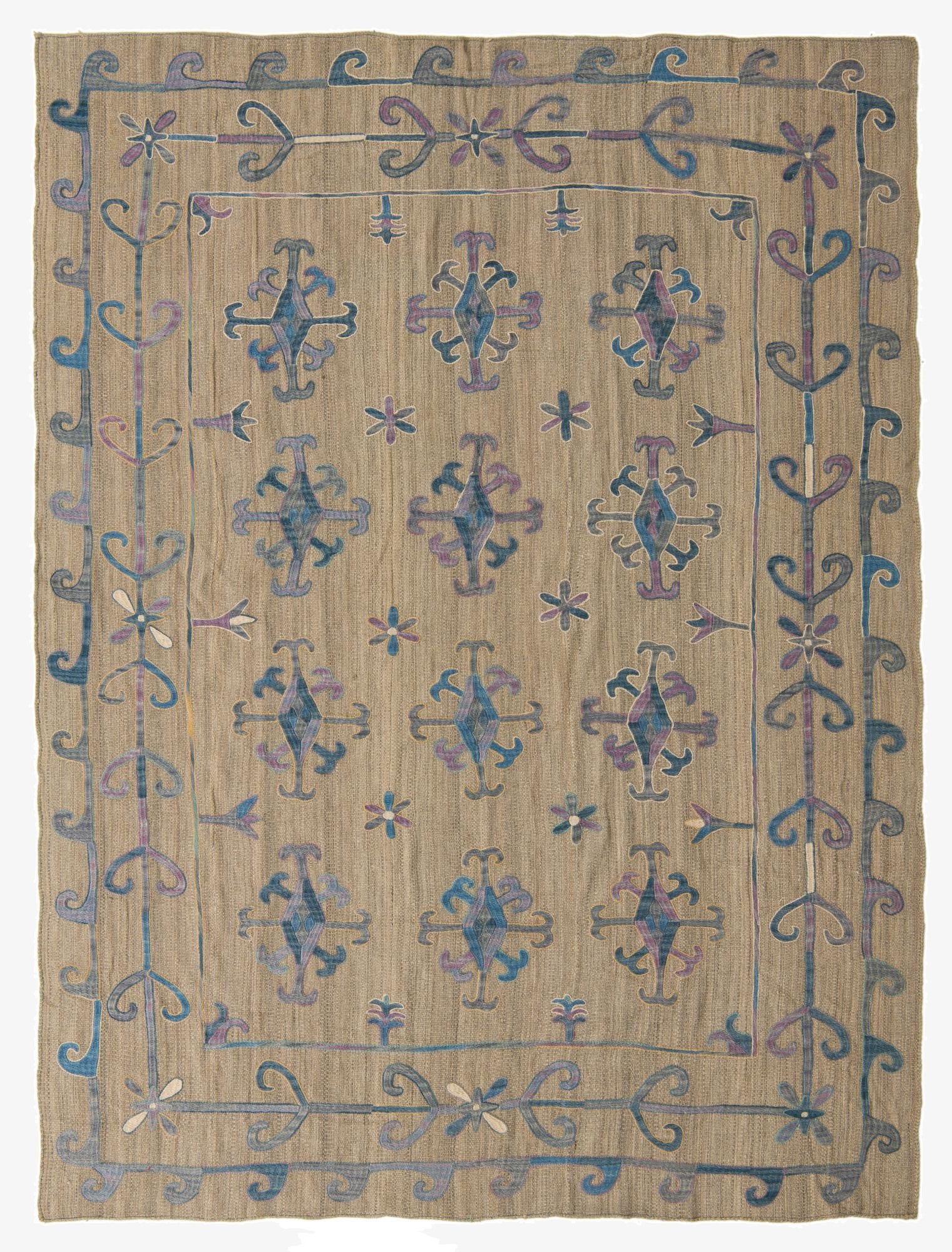 6' 9 x 8' 9  Hand Woven Kilim Suzani Wool Rug