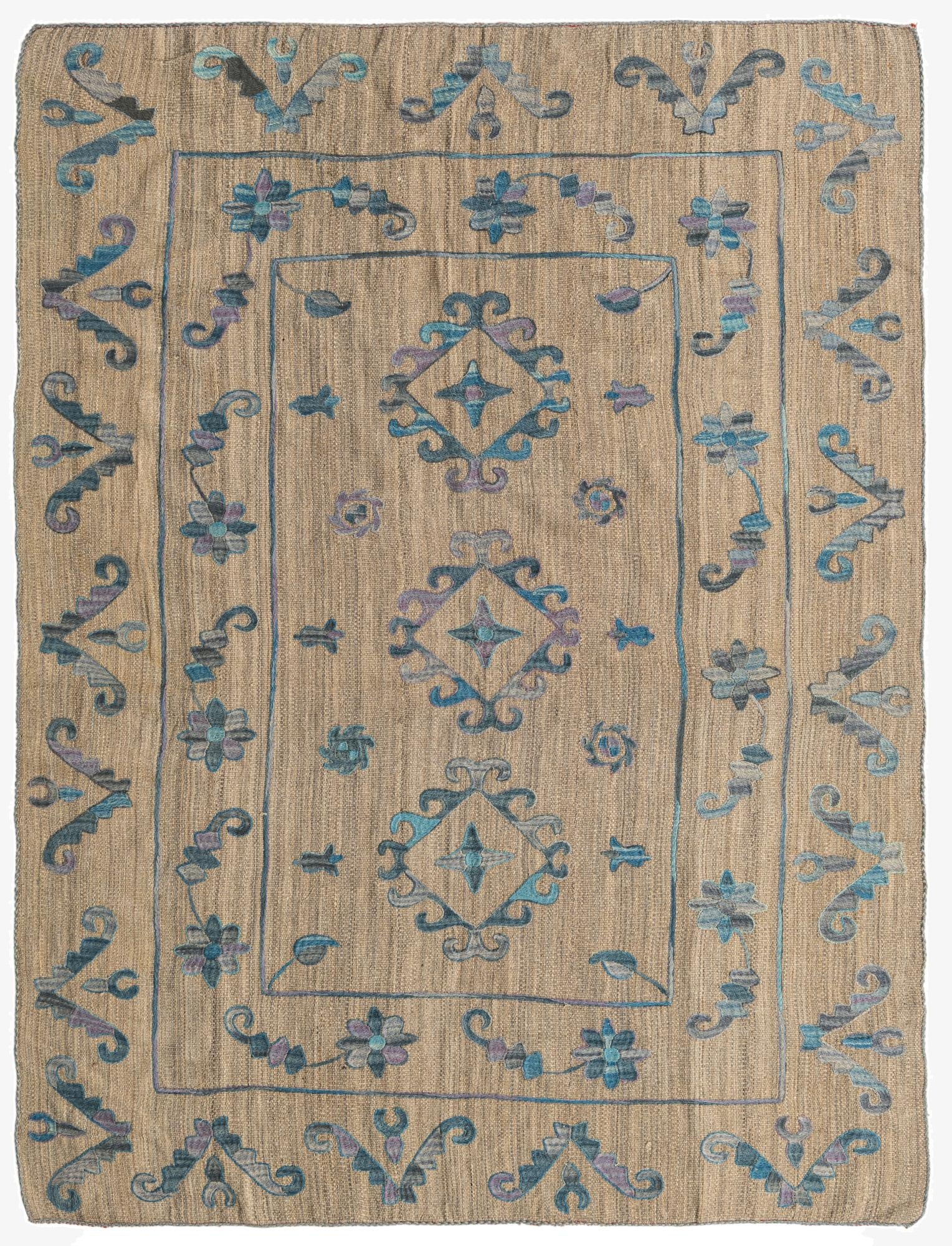 5' 10 x 7' 4  Hand Woven Kilim Suzani Wool Rug