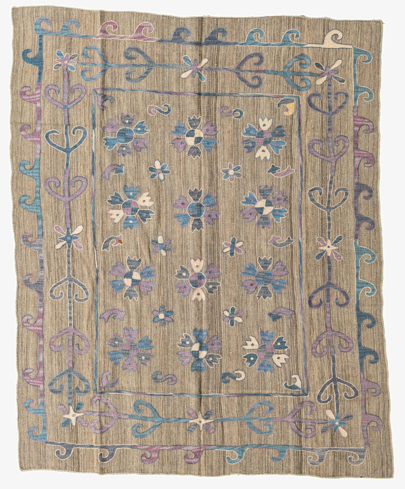 5' 7 x 7'  Hand Woven Kilim Suzani Wool Rug