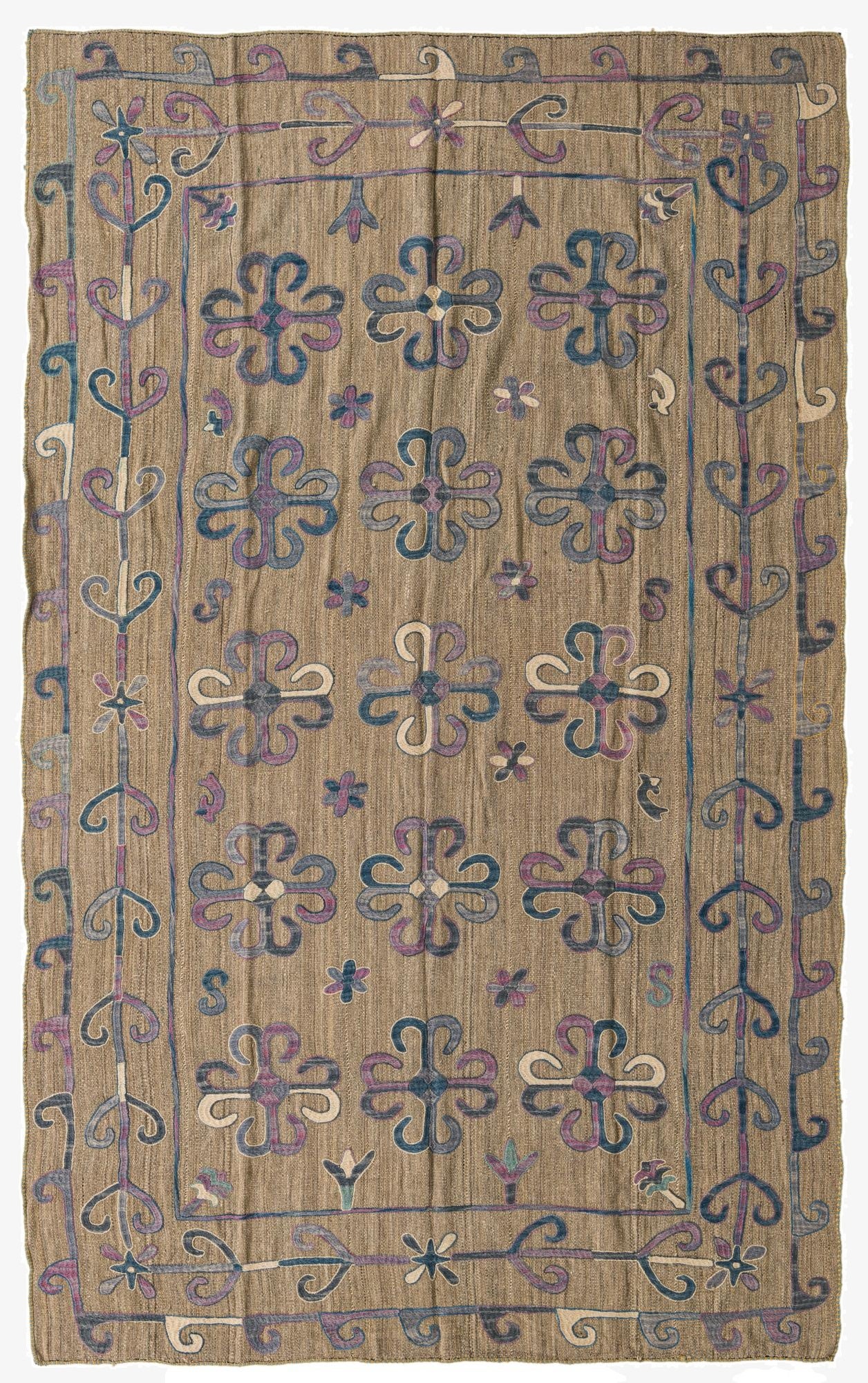 6' 1 x 9' 9  Hand Woven Kilim Suzani Wool Rug