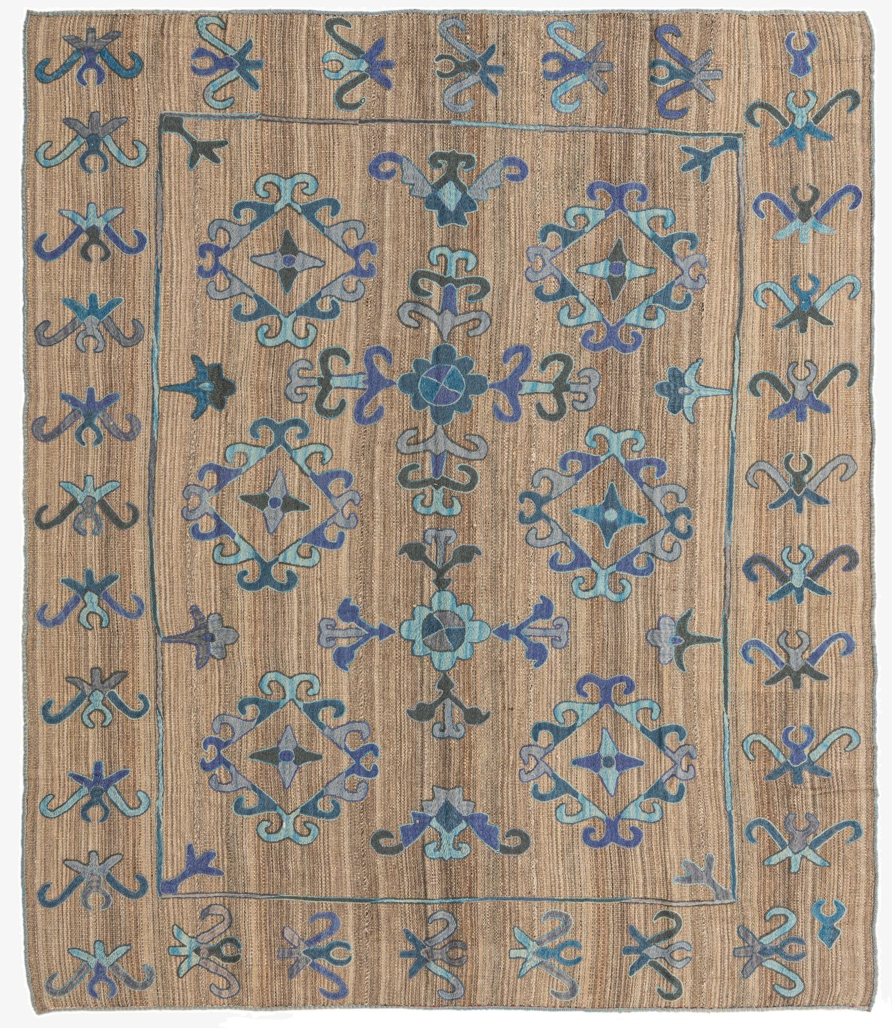 6' 2 x 7'  Hand Woven Kilim Suzani Wool Rug