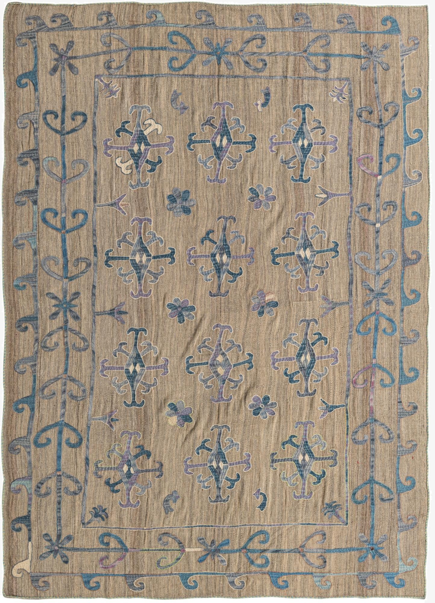 6' 3 x 9'  Hand Woven Kilim Suzani Wool Rug