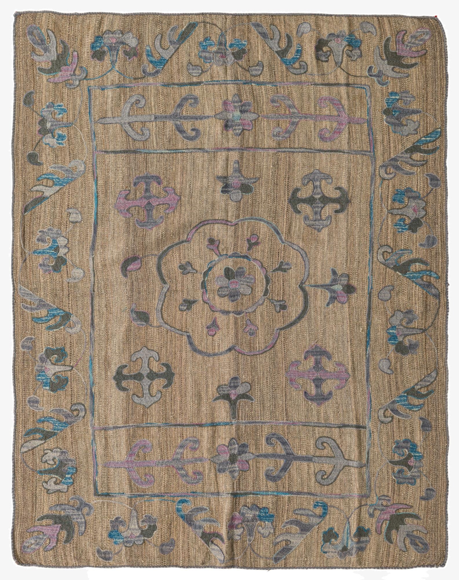 5' x 6' 6  Hand Woven Kilim Suzani Wool Rug