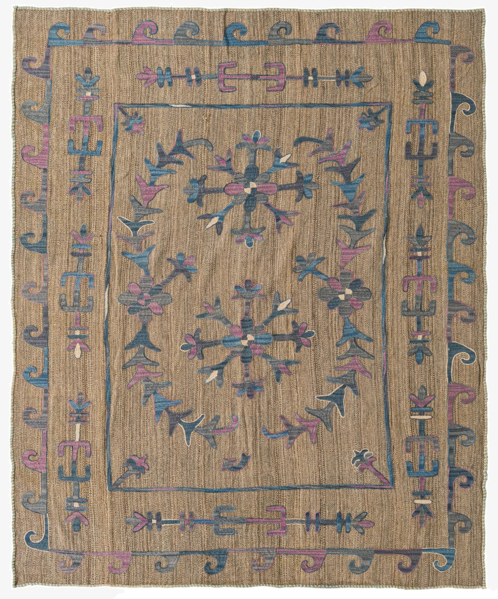 5' 9 x 7'  Hand Woven Kilim Suzani Wool Rug