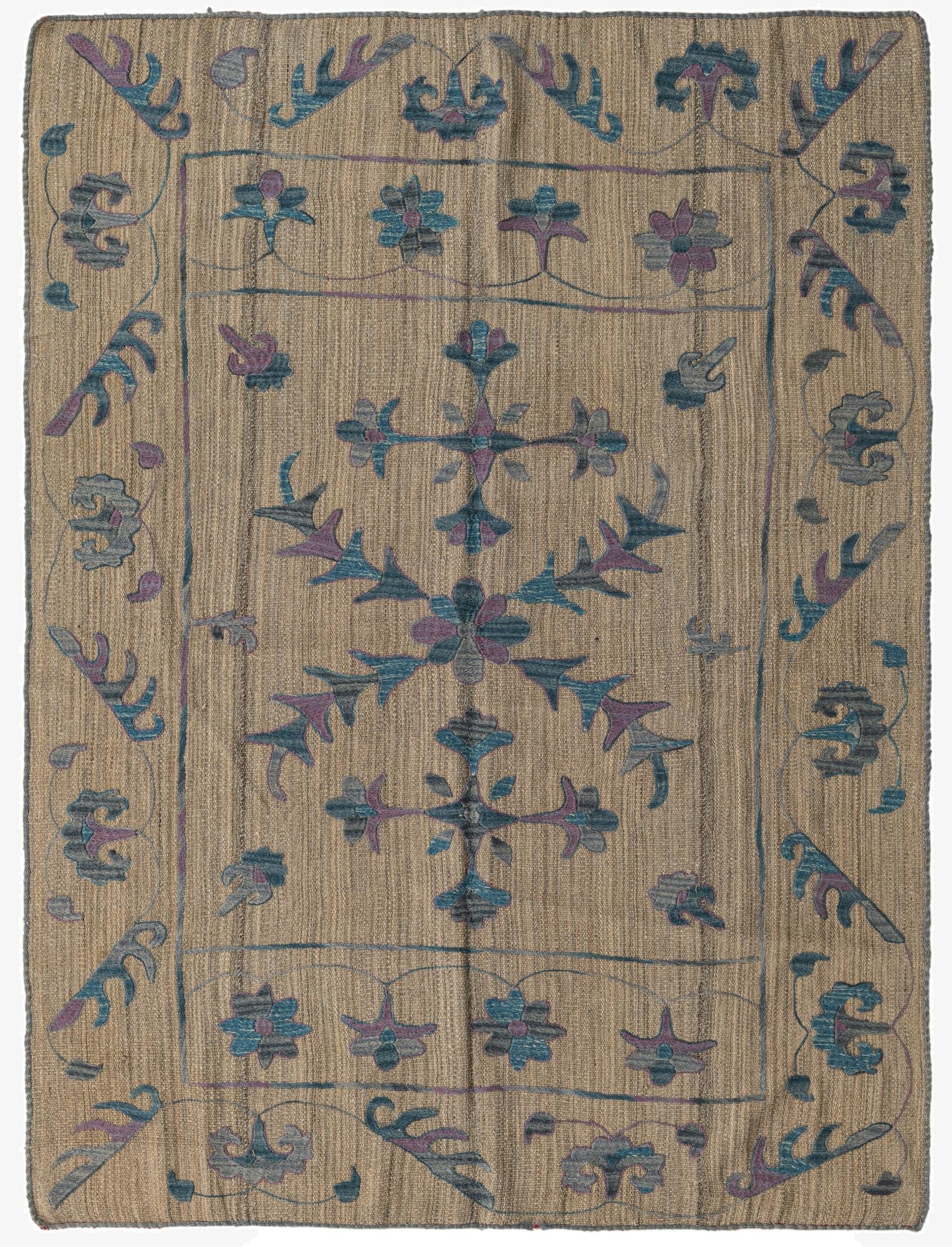 4' 10 x 6' 7  Hand Woven Kilim Suzani Wool Rug