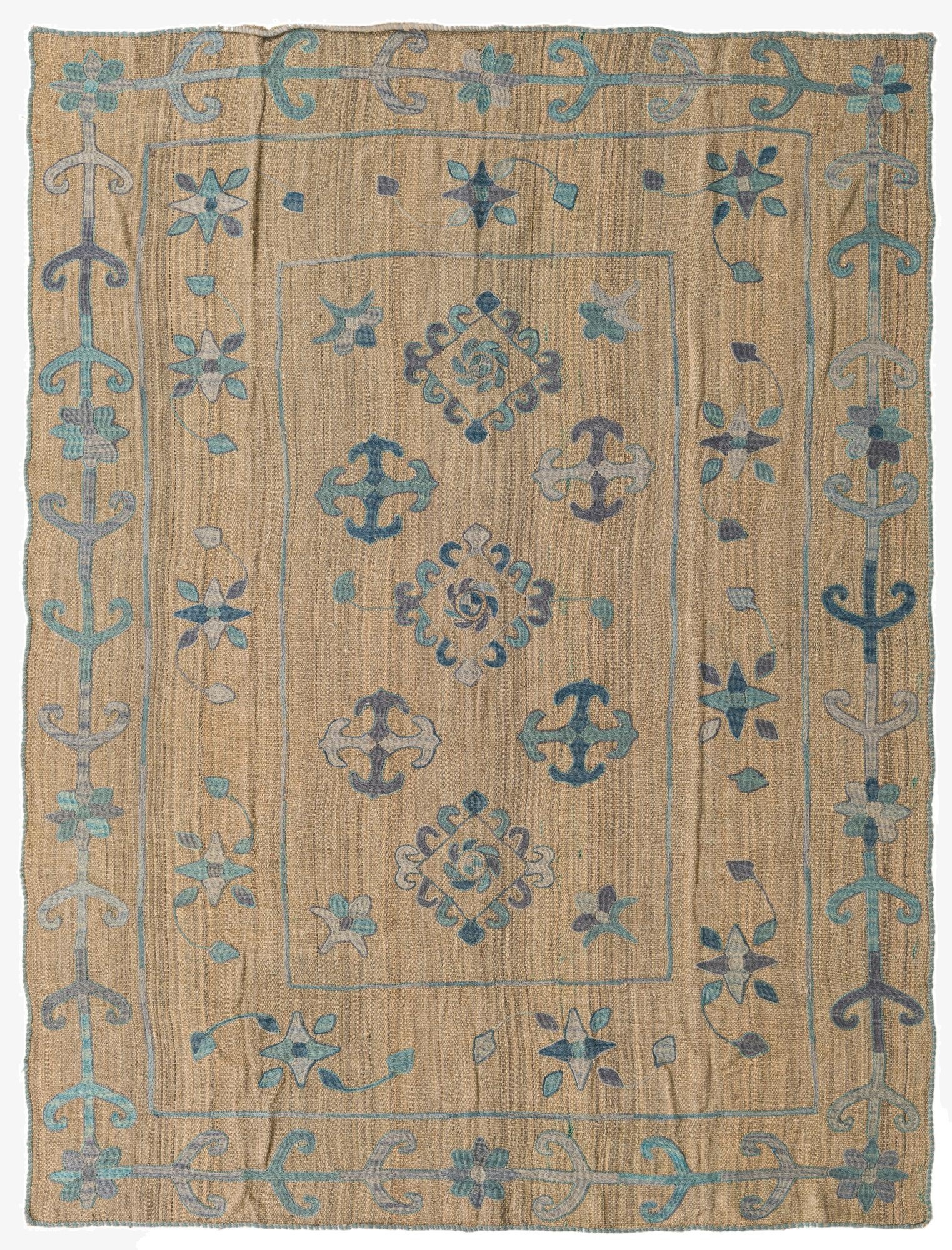 5' 6 x 7' 5  Hand Woven Kilim Suzani Wool Rug