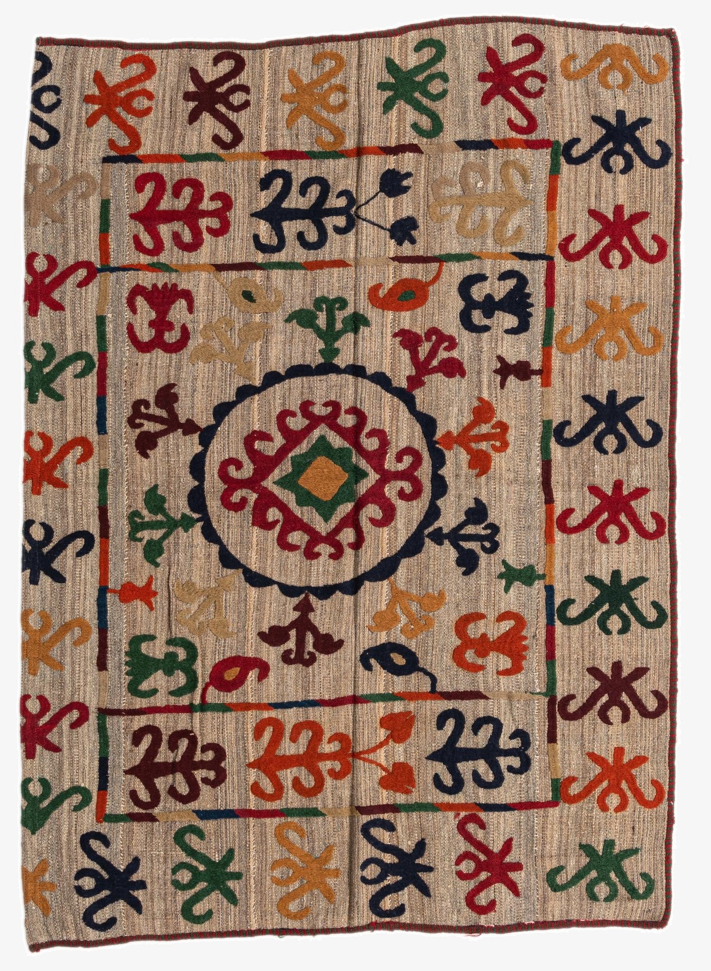 4' 8 x 6' 5  Hand Woven Kilim Suzani Wool Rug