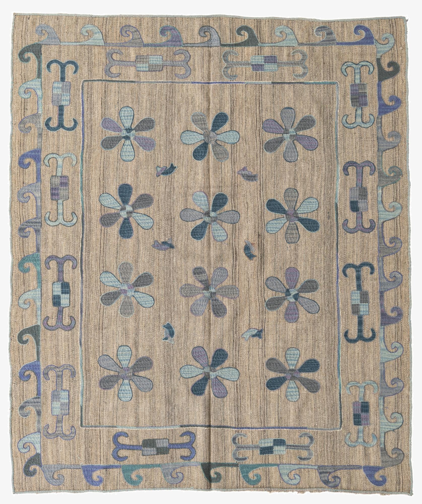 5' 6 x 6' 6  Hand Woven Kilim Suzani Wool Rug