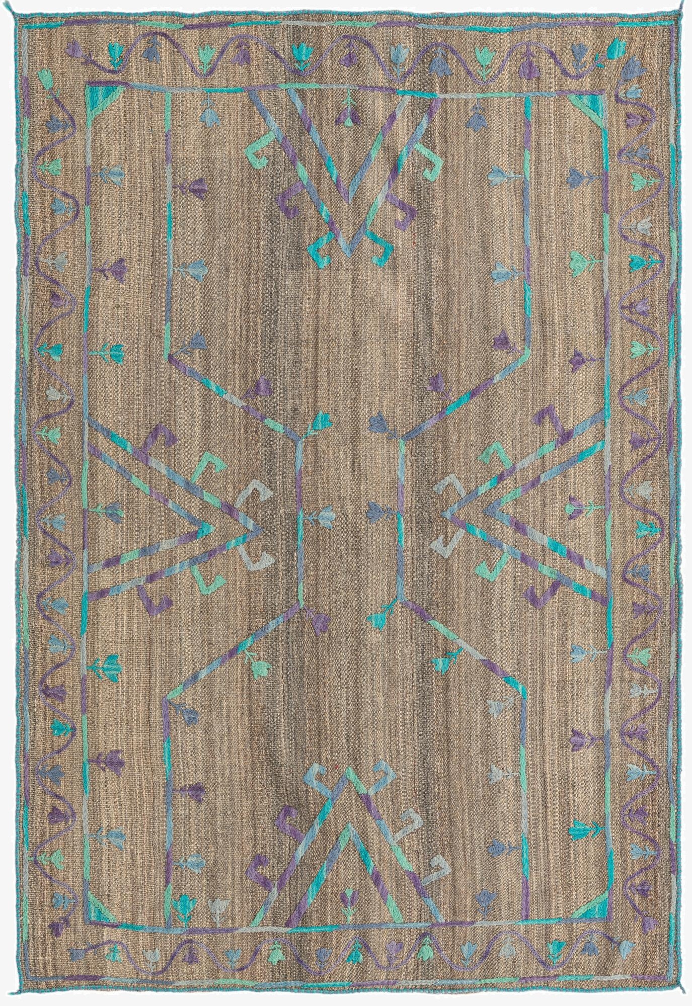 4' 2 x 5' 9  Hand Woven Kilim Suzani Wool Rug