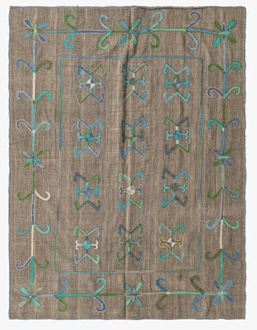 5' x 6' 3 Hand Woven Kilim Suzani Wool Rug