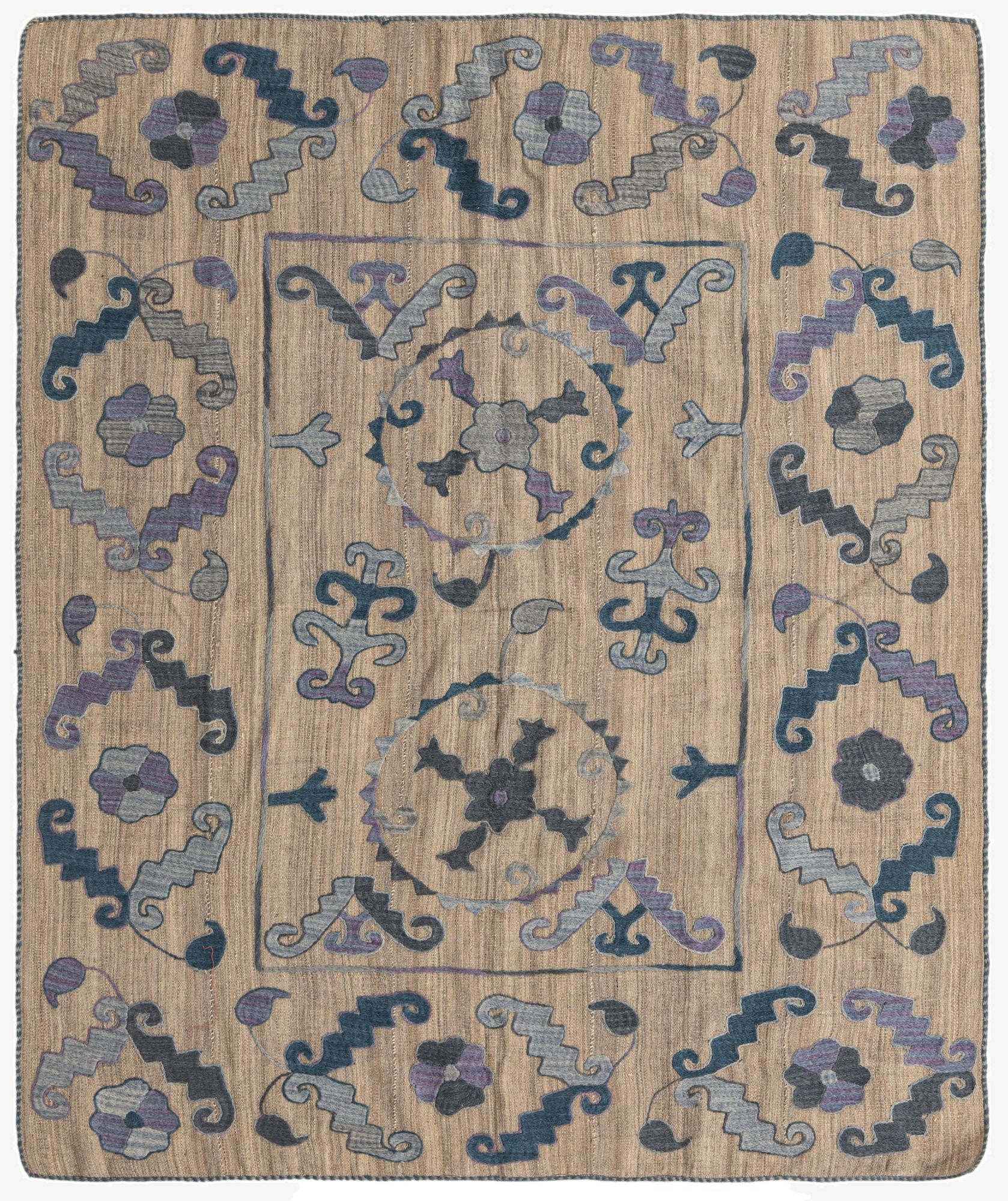 5' 6 x 6' 5  Hand Woven Kilim Suzani Wool Rug