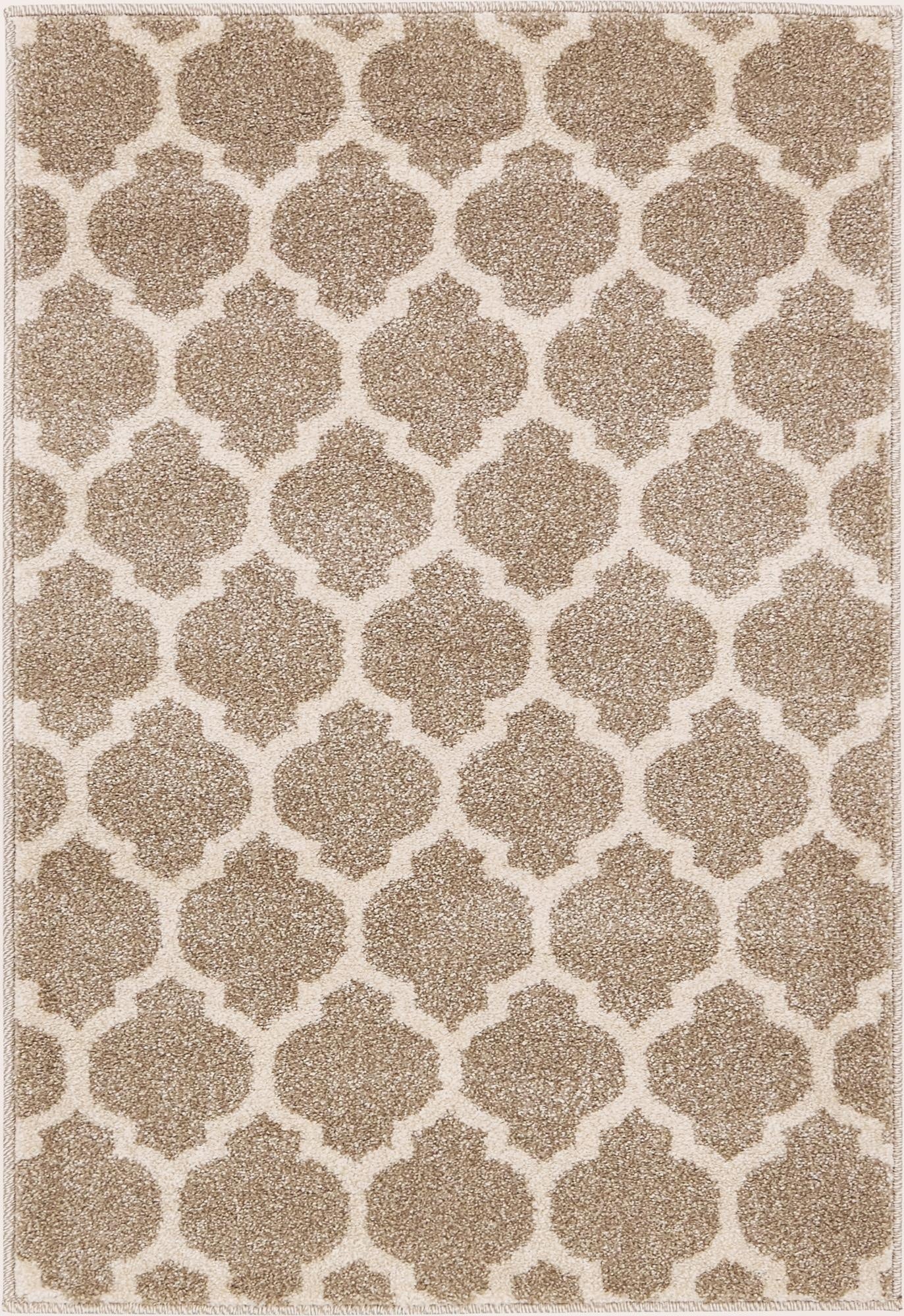 A 2x3 rectangular Rugs.com Lattice rug featuring a modern tan trellis pattern on a light brown background.
