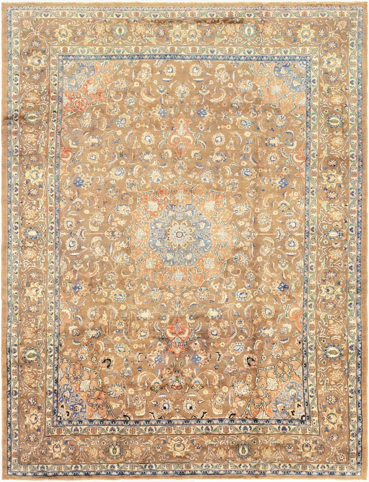 9' 8 x 12' 7  Hand Knotted Mashad Persian Wool Rug