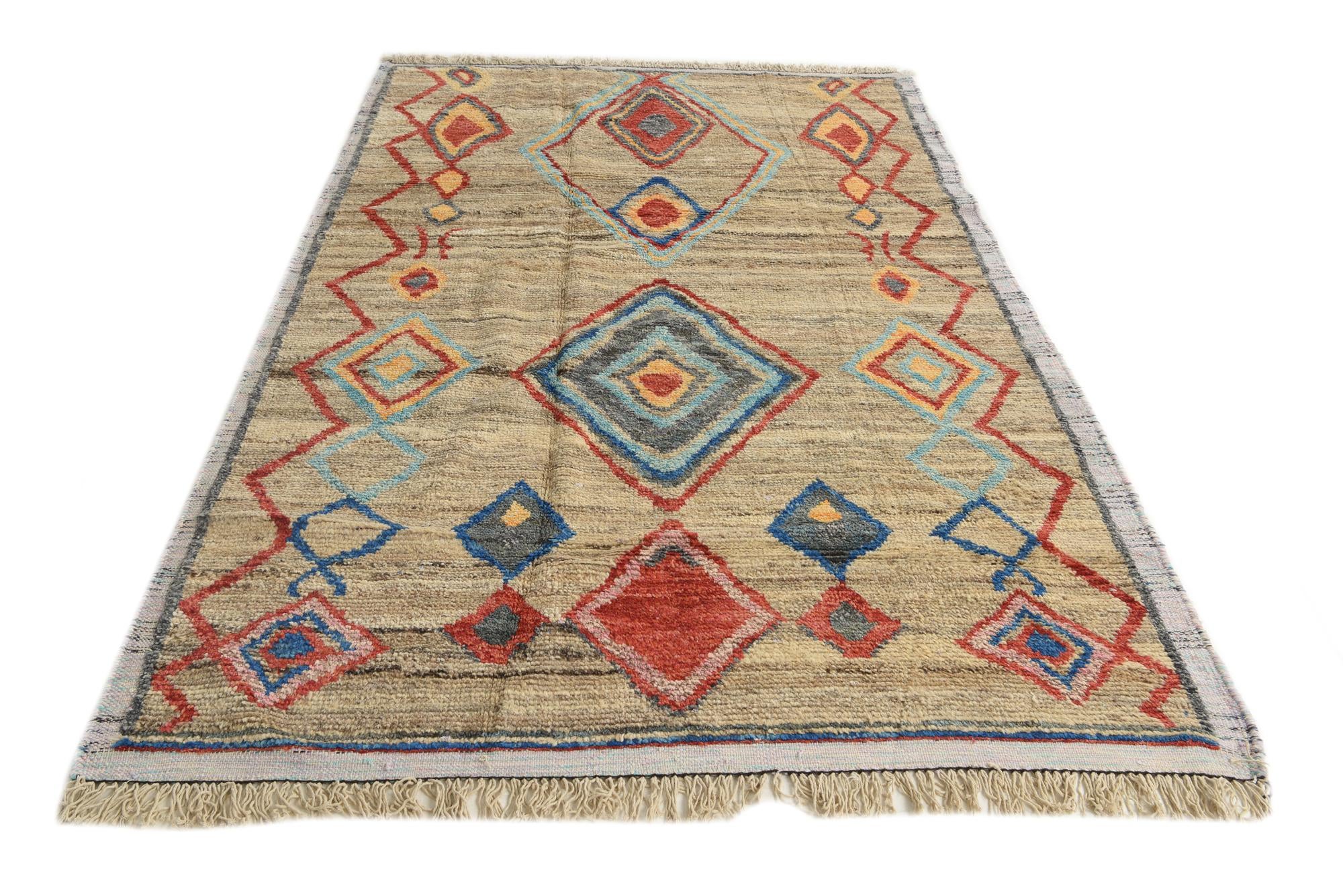 6' x 9' 5 Hand Knotted Moroccan Wool Rug