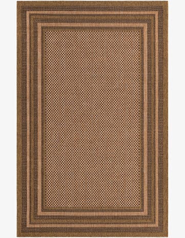 Light Brown Easy-Clean Border Indoor / Outdoor Rug