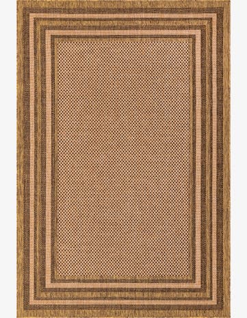 Light Brown Easy-Clean Border Indoor / Outdoor Rug