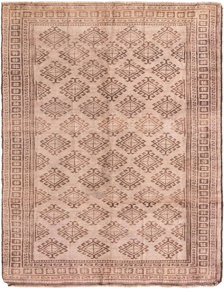 Detail image of 4' 9 x 8' 4 Hand Knotted Torkaman Persian Wool Rug