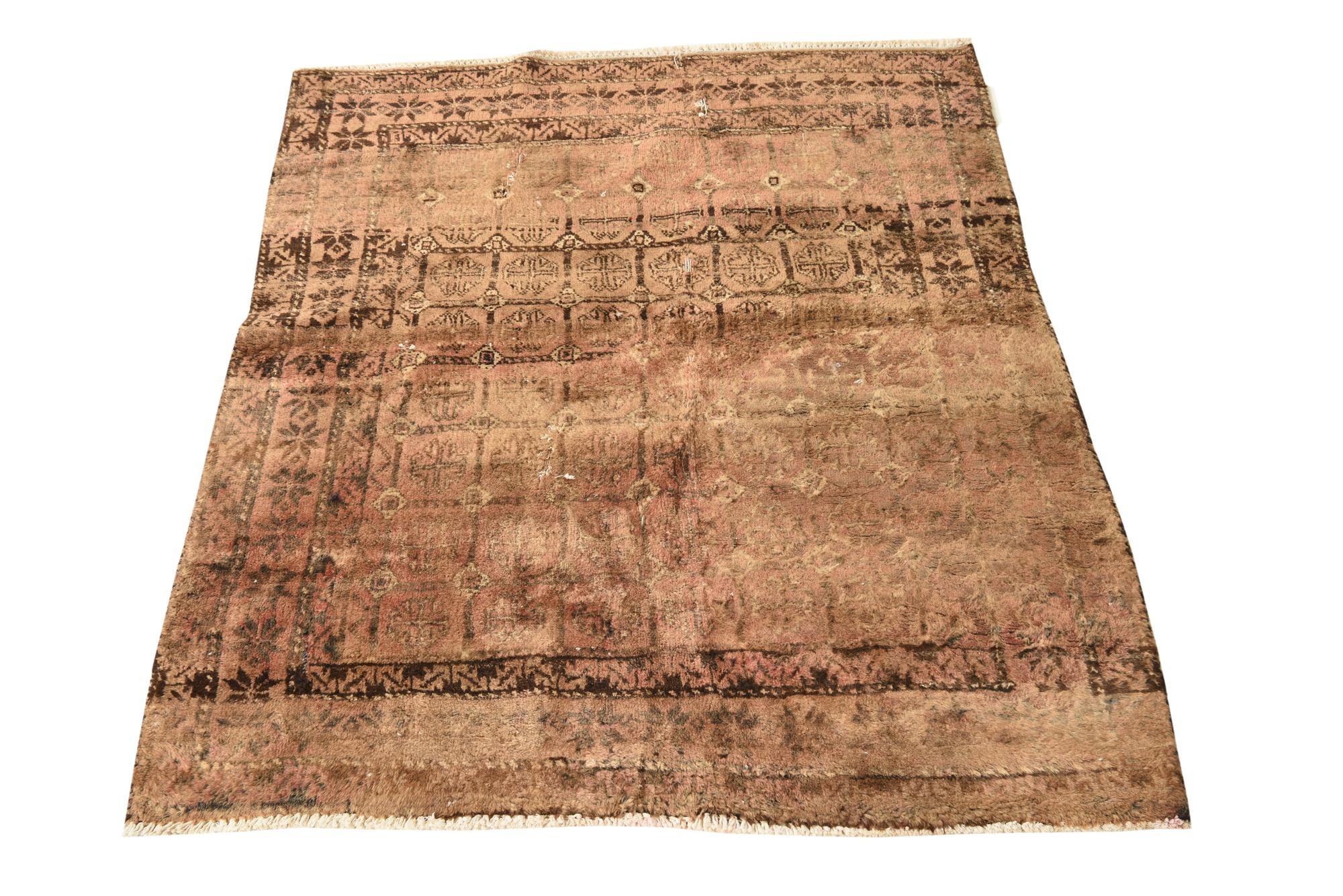 3' 5 x 4' 5 Hand Knotted Torkaman Persian Wool Rug