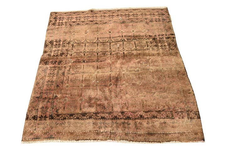 Detail image of 3' 5 x 4' 5 Hand Knotted Torkaman Persian Wool Rug