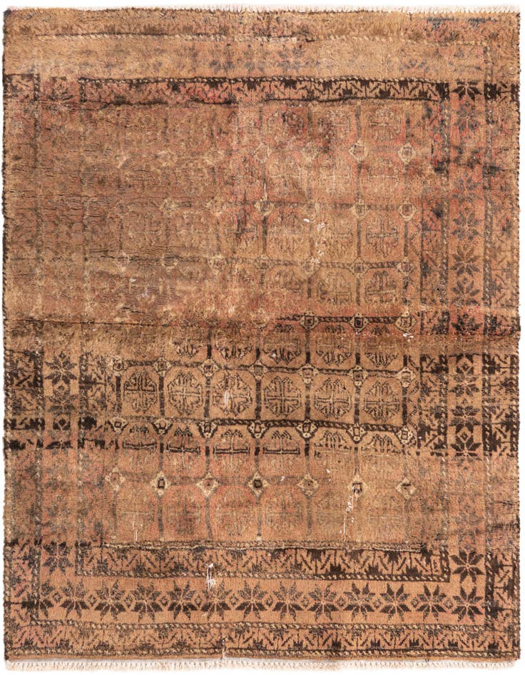 Detail image of 3' 5 x 4' 5 Hand Knotted Torkaman Persian Wool Rug