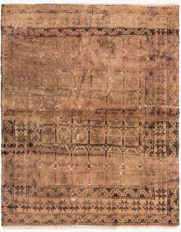 3' 5 x 4' 5 Hand Knotted Torkaman Persian Wool Rug
