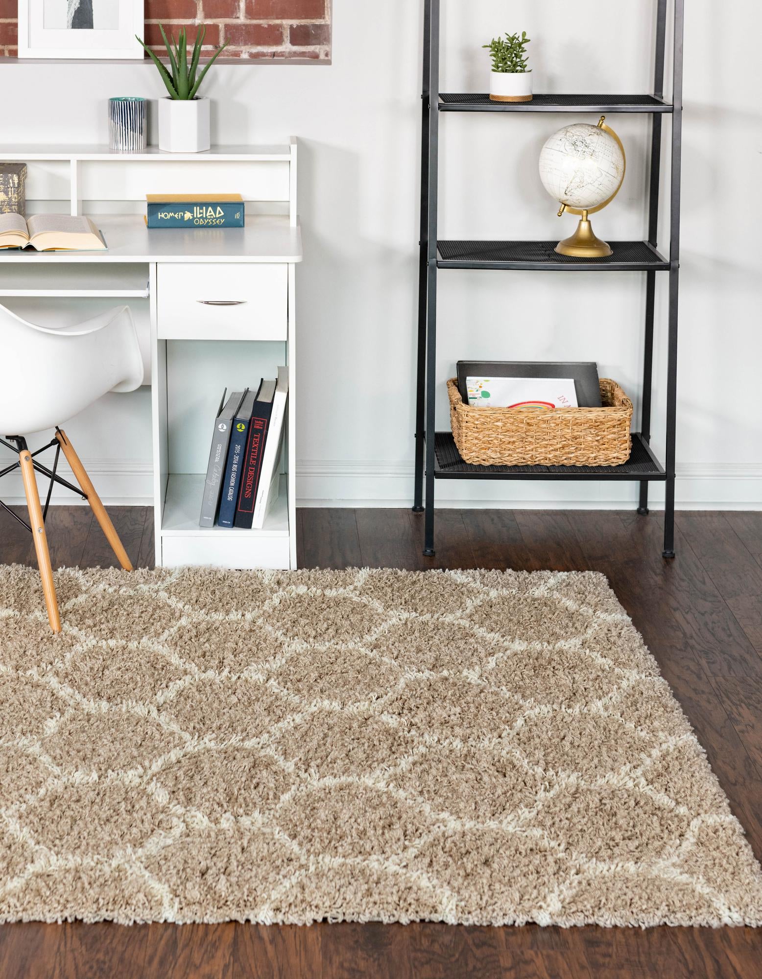 Custom Light Brown Trellis Shag Rug