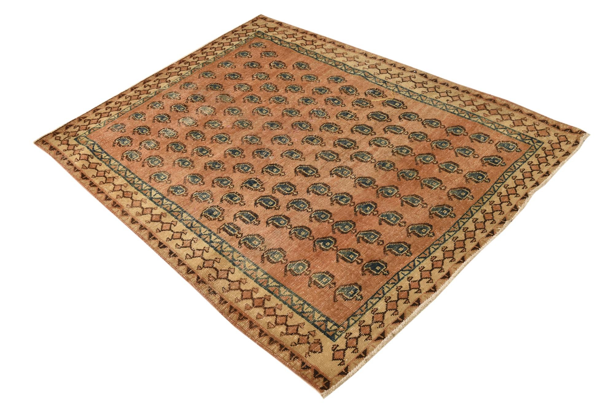 4' 5 x 5' 10 Hand Knotted Ultra Vintage Persian Wool Rug