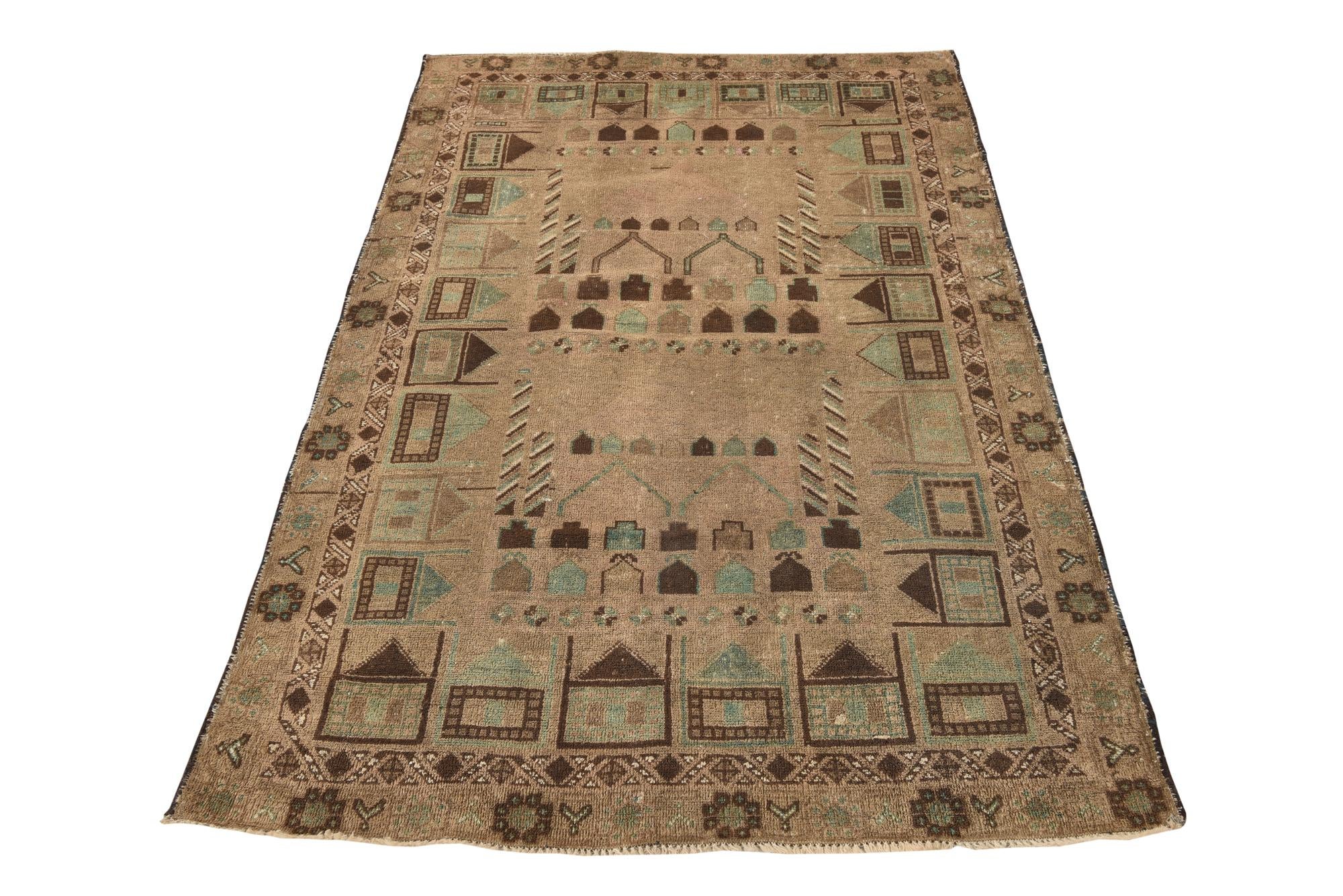 3' 8 x 5' 9 Hand Knotted Ultra Vintage Persian Wool Rug