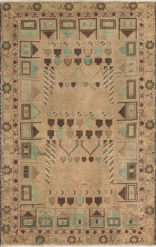 Detail image of 3' 8 x 5' 9 Hand Knotted Ultra Vintage Persian Wool Rug