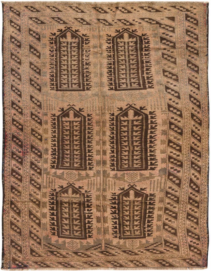 Detail image of 3' 7 x 6' 7 Hand Knotted Ultra Vintage Persian Wool Rug
