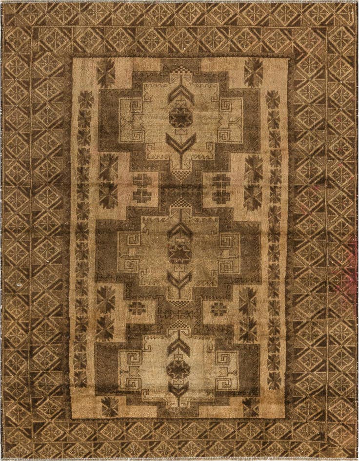 Detail image of 3' 10 x 7' Hand Knotted Ultra Vintage Persian Wool Rug