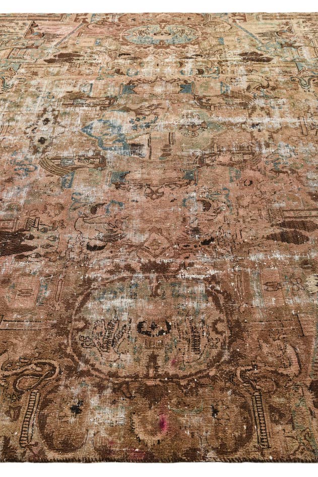 Detail image of 9' 4 x 12' Hand Knotted Ultra Vintage Persian Wool Rug