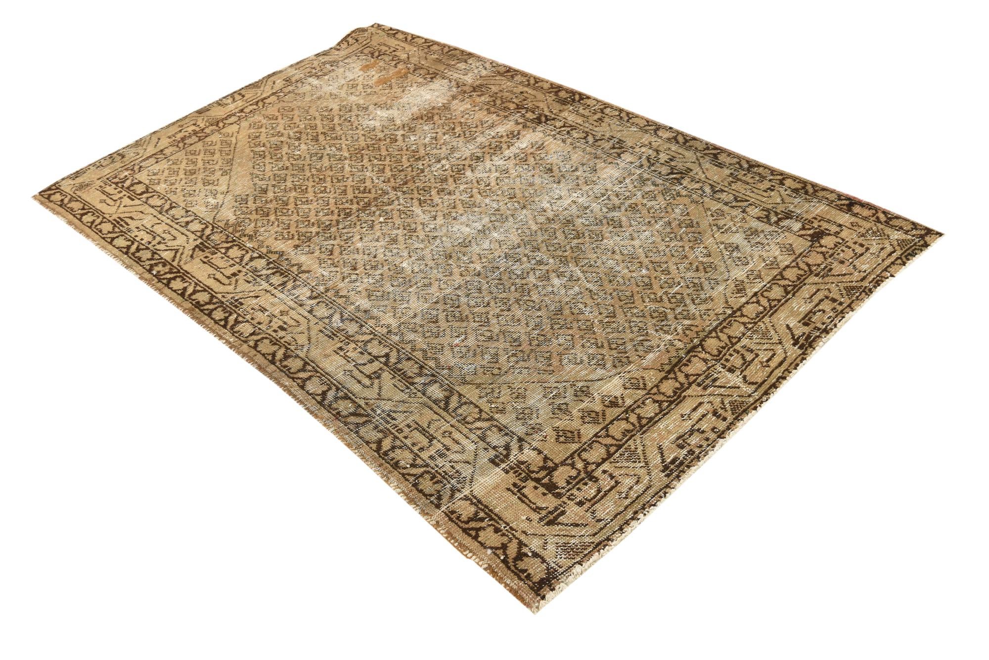 4' 2 x 6' 4 Hand Knotted Ultra Vintage Persian Wool Rug