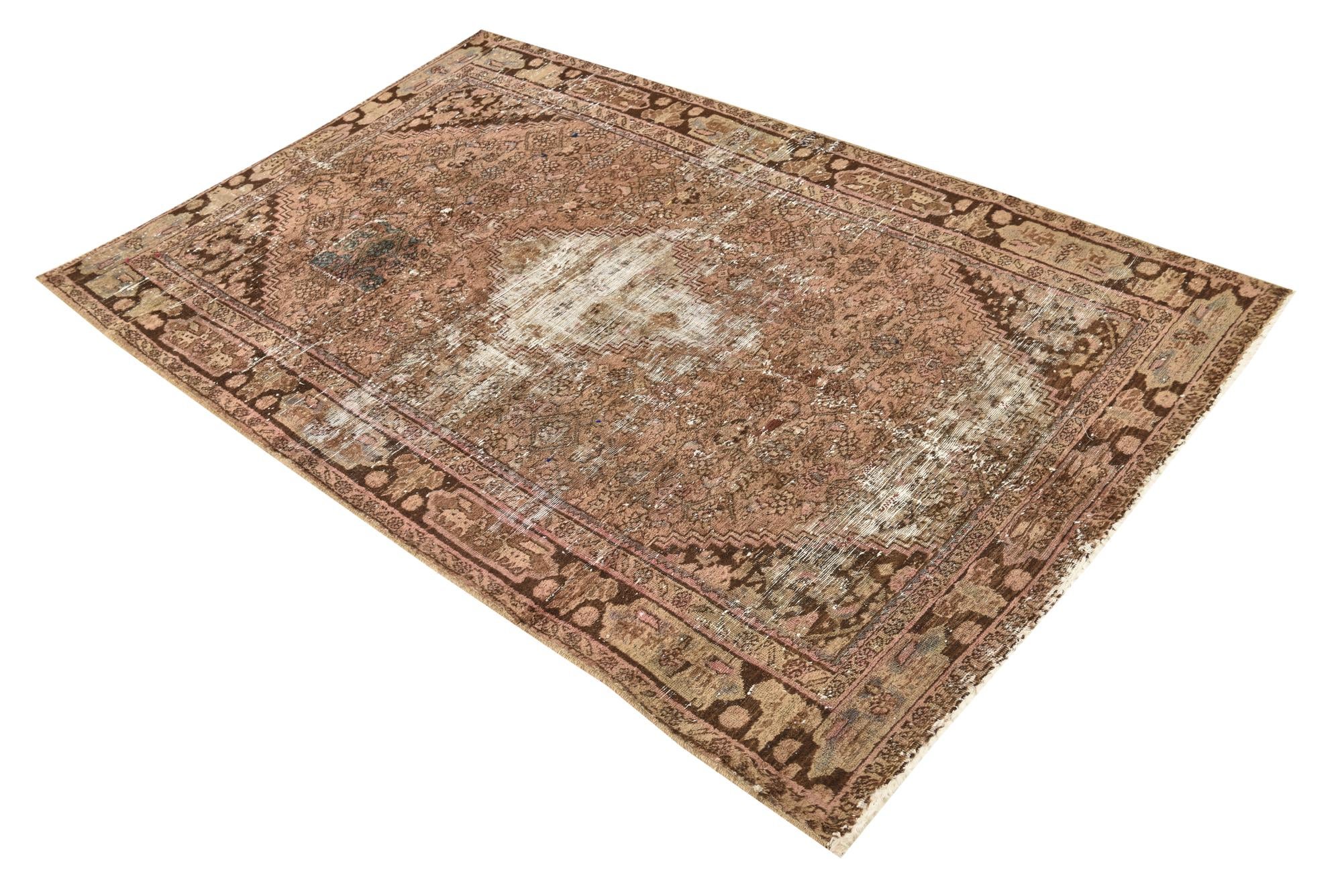 4' 2 x 6' 7 Hand Knotted Ultra Vintage Persian Wool Rug