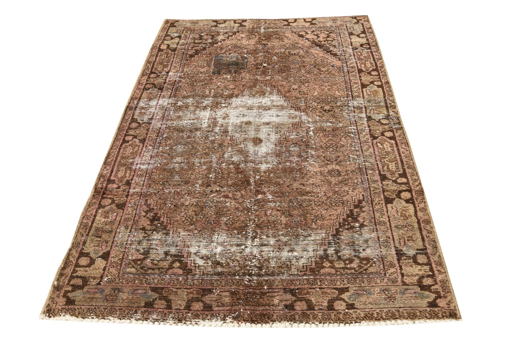 4' 2 x 6' 7 Hand Knotted Ultra Vintage Persian Wool Rug