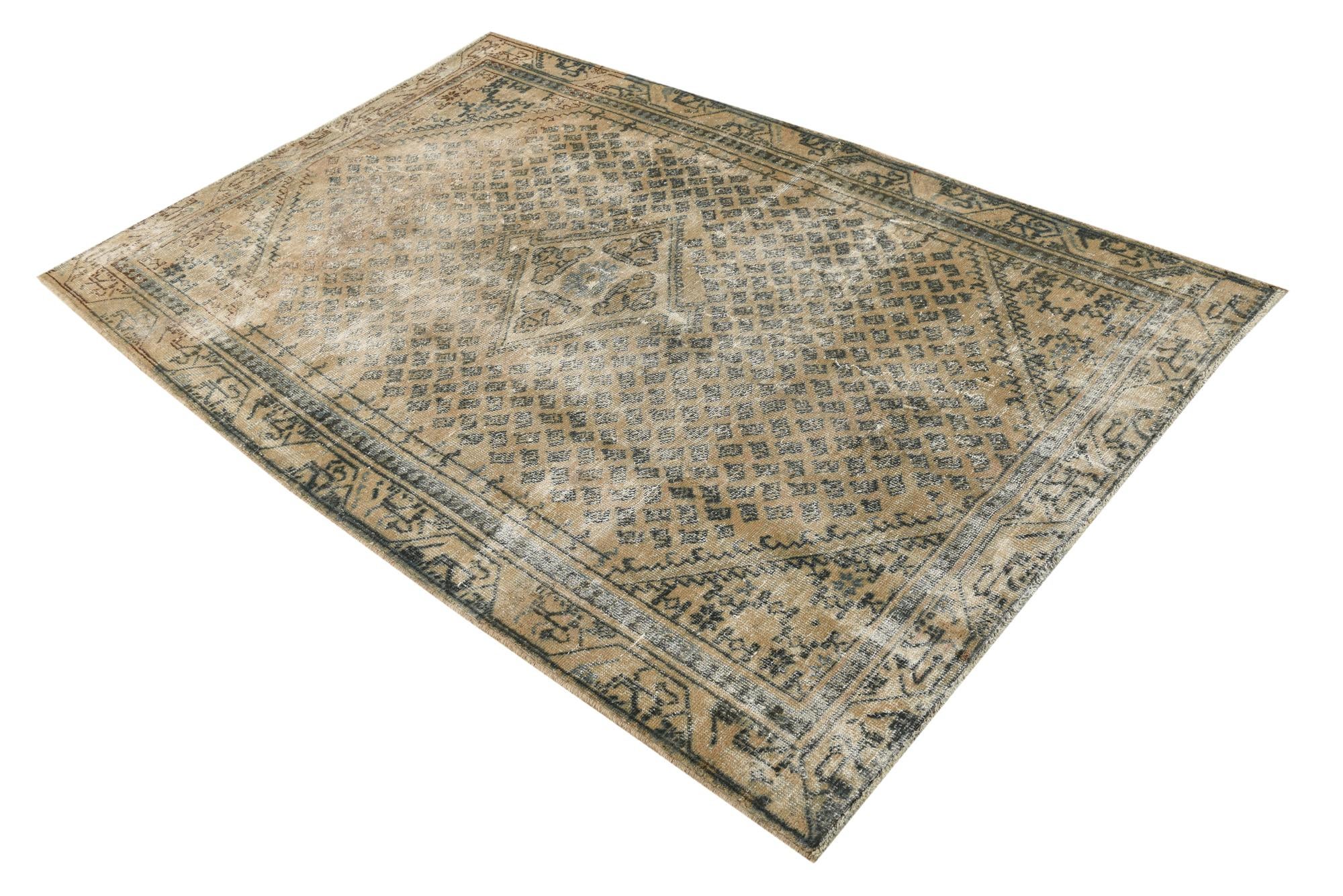 4' 2 x 6' 4 Hand Knotted Ultra Vintage Persian Wool Rug